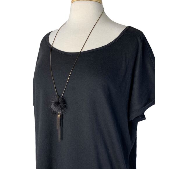 SHIRALEAH New Mink Fur Black Brass Fringe Boho Lulu Statement Necklace NWT - Picture 2 of 7
